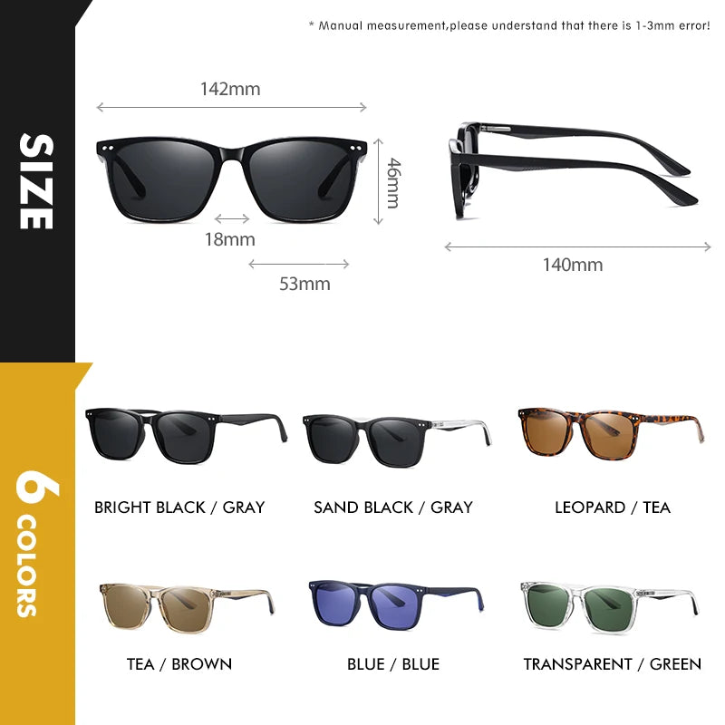 Fashion Square Sunglasses Polarized Men Women Ultra Light TR Frame G15 Glasses Anti-Glare Driving Goggle lunette de soleil femme