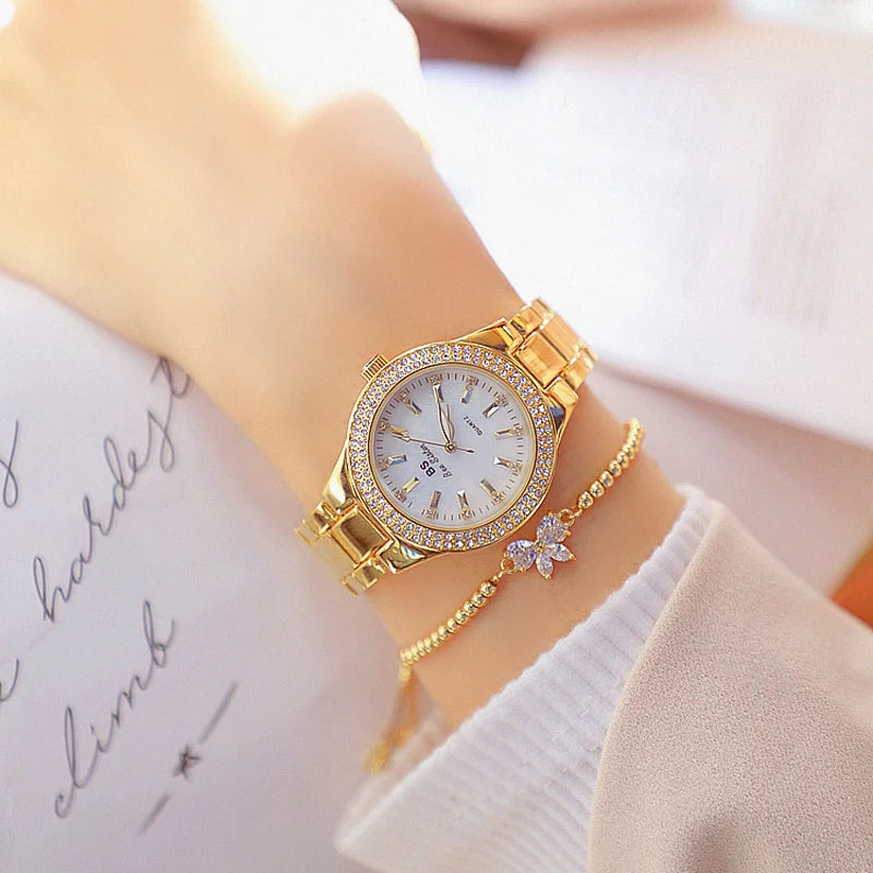 2024 Ladies Wrist Watches Dress Gold Watch Women Crystal Diamond Watches Stainless Steel Silver Clock Women Montre Femme 2023