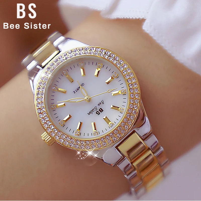 2024 Ladies Wrist Watches Dress Gold Watch Women Crystal Diamond Watches Stainless Steel Silver Clock Women Montre Femme 2023