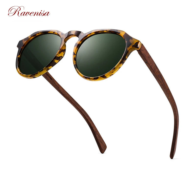 Ravenisa Wood Sunglasses Polarized Sunglasses Women Men Vintage Round Sun Glasses Ladies lunette de soleil femme UV400