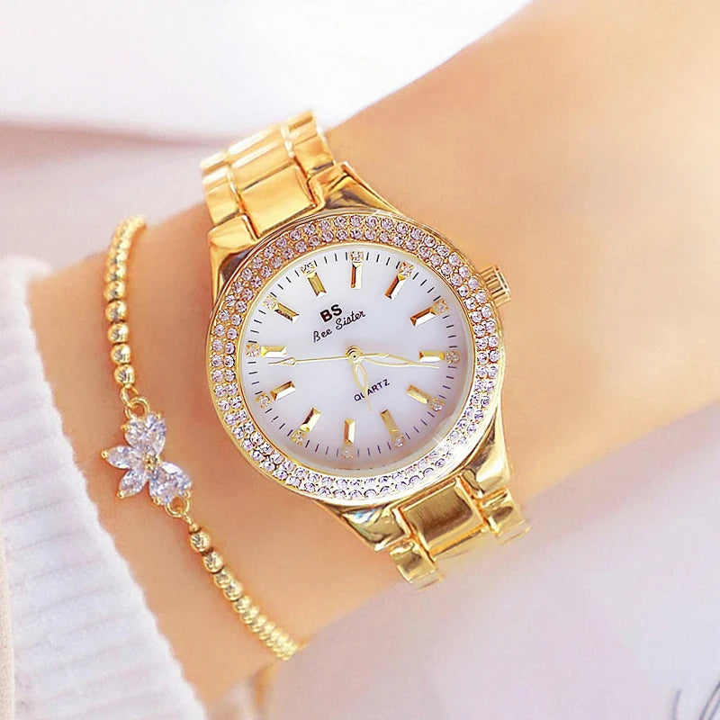 2024 Ladies Wrist Watches Dress Gold Watch Women Crystal Diamond Watches Stainless Steel Silver Clock Women Montre Femme 2023