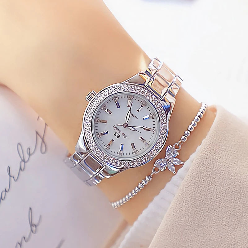 2024 Ladies Wrist Watches Dress Gold Watch Women Crystal Diamond Watches Stainless Steel Silver Clock Women Montre Femme 2023