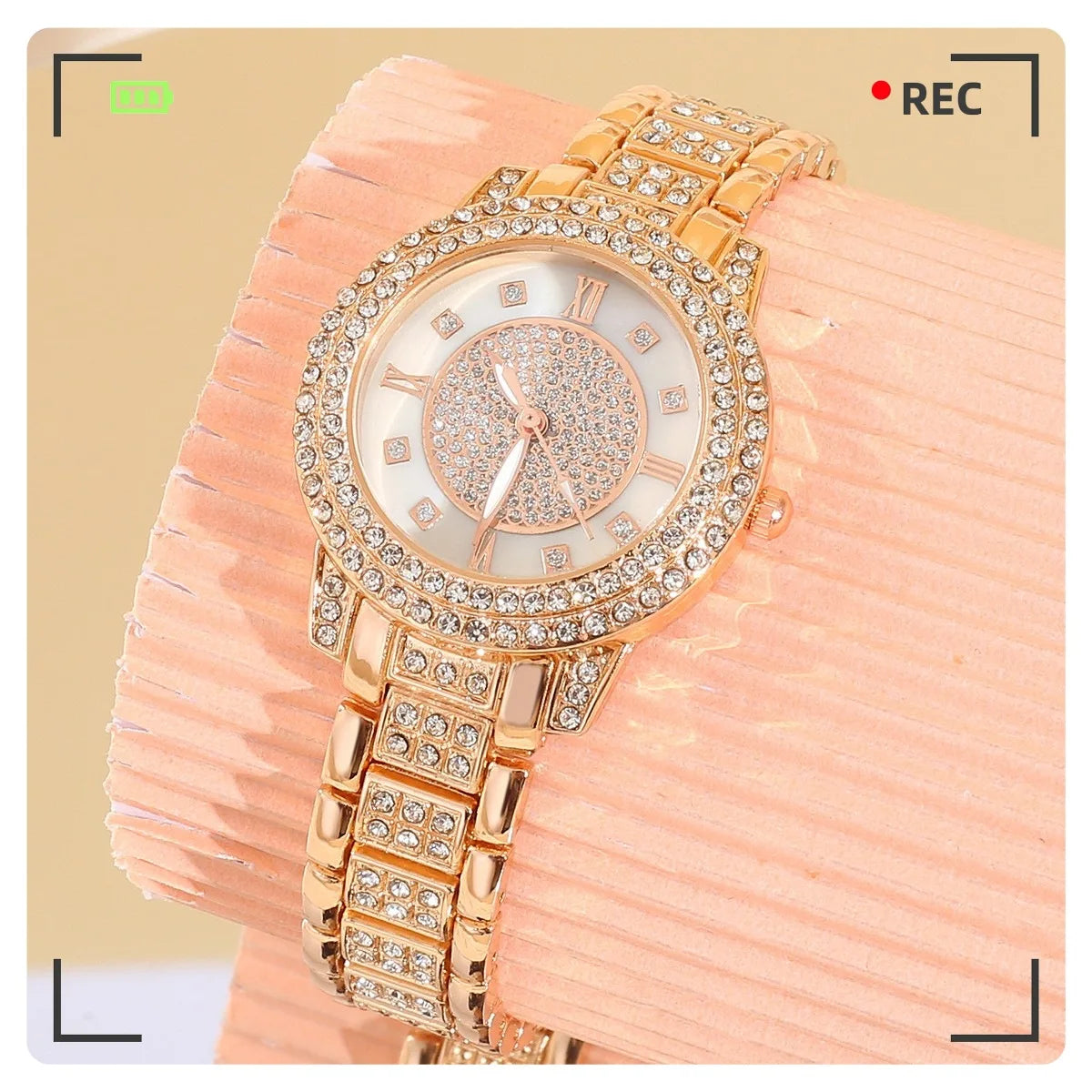 Luxury Rhinestone Quartz Watch Roman Scale Round Dial Bracelet Watches Montre Femme Women Quartz Wristwatches Relojes Para Mujer