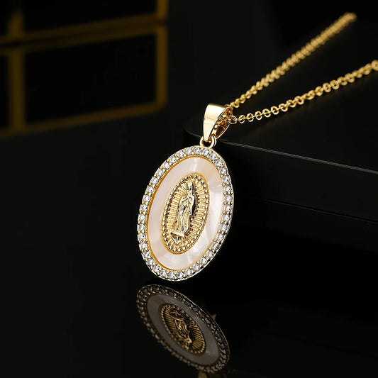 New Arrival Classic Design Virgin Mary Pendant Gold Color Stainless Steel Chain Necklace AAA CZ Zircon Expoxy Jewelry