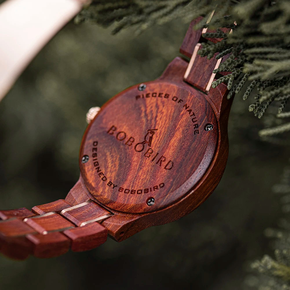 BOBO BIRD Wood Watches for Women Nature Lightweight Engraved Wooden Watch Simple Lady Quartz Wristwatch Special Gift for Her