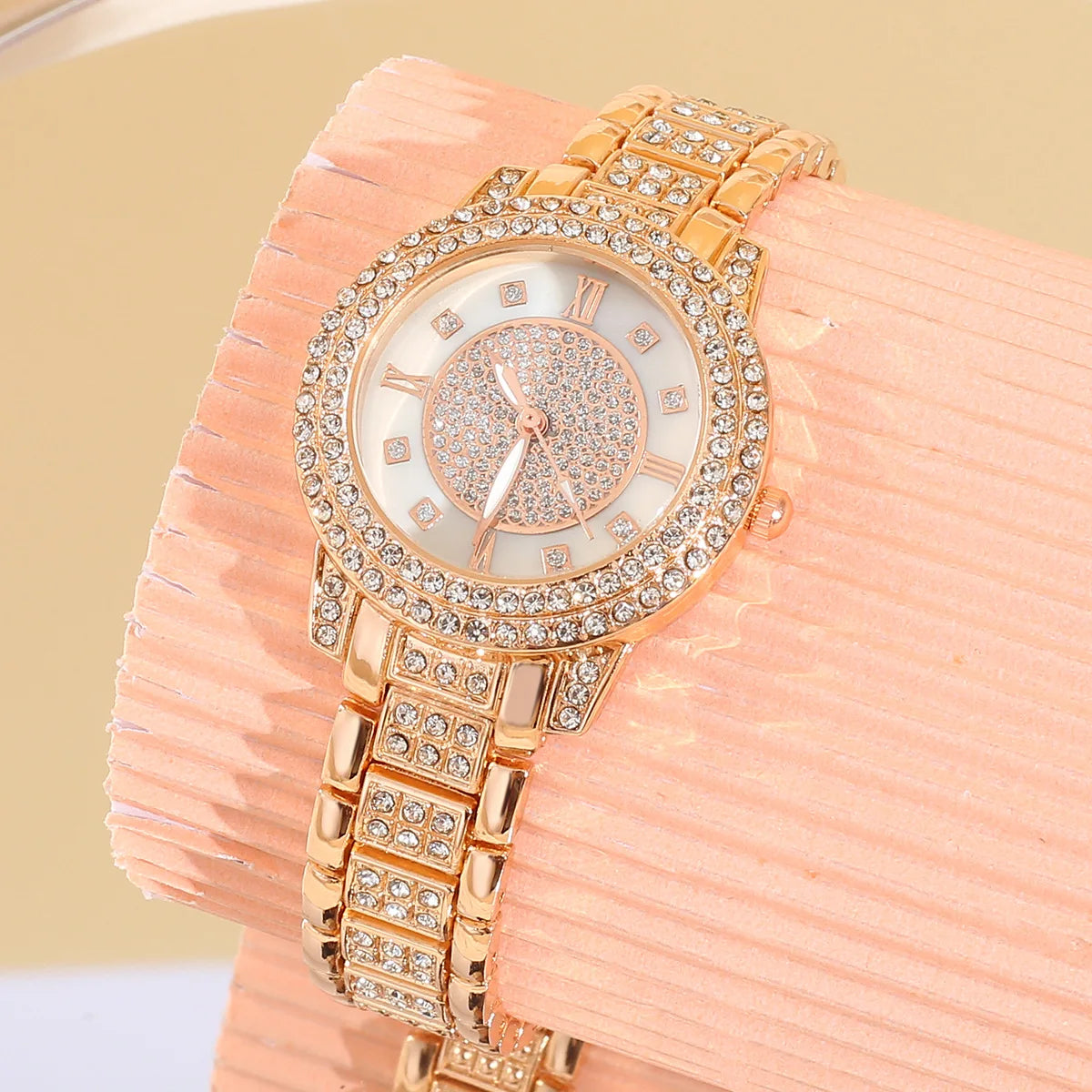 Luxury Rhinestone Quartz Watch Roman Scale Round Dial Bracelet Watches Montre Femme Women Quartz Wristwatches Relojes Para Mujer