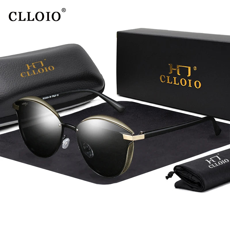 CLLOIO Fashion Polarized Sunglasses Women Cat Eye Driving Shades Luxury Classic Round Ladies Sun Glasses Lunette De Soleil Femme