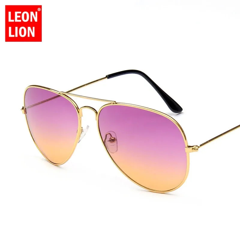 LeonLion 2023 Double Colors Gradient Sunglasses Women Alloy Mirror Glasses Lady Retro Metal Glasses Lunette De Soleil Femme