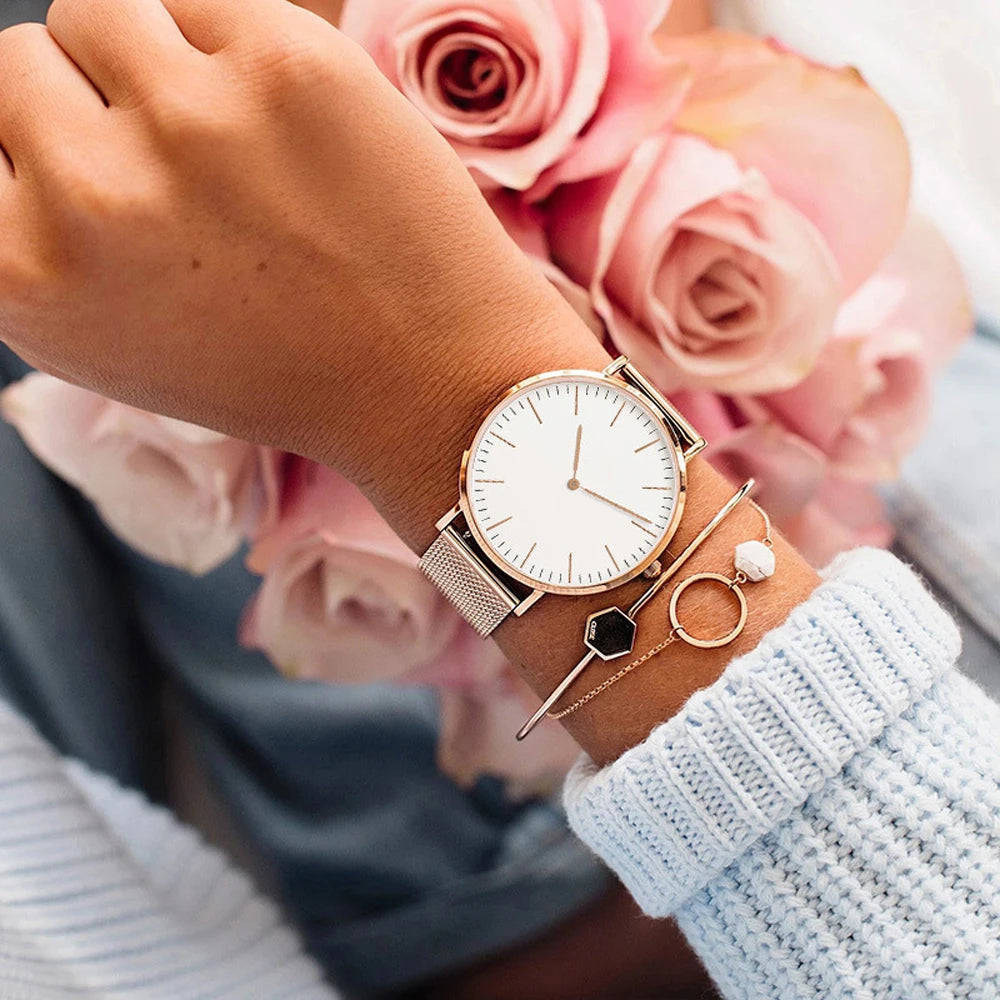 Luxury Rose Gold Watch Women Bracelet Top Brand Ladies Casual Quartz Clock Steel Women's Wristwatch Montre Femme Relogio