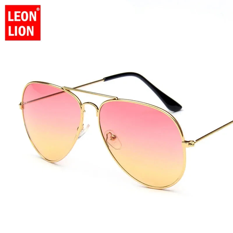 LeonLion 2023 Double Colors Gradient Sunglasses Women Alloy Mirror Glasses Lady Retro Metal Glasses Lunette De Soleil Femme