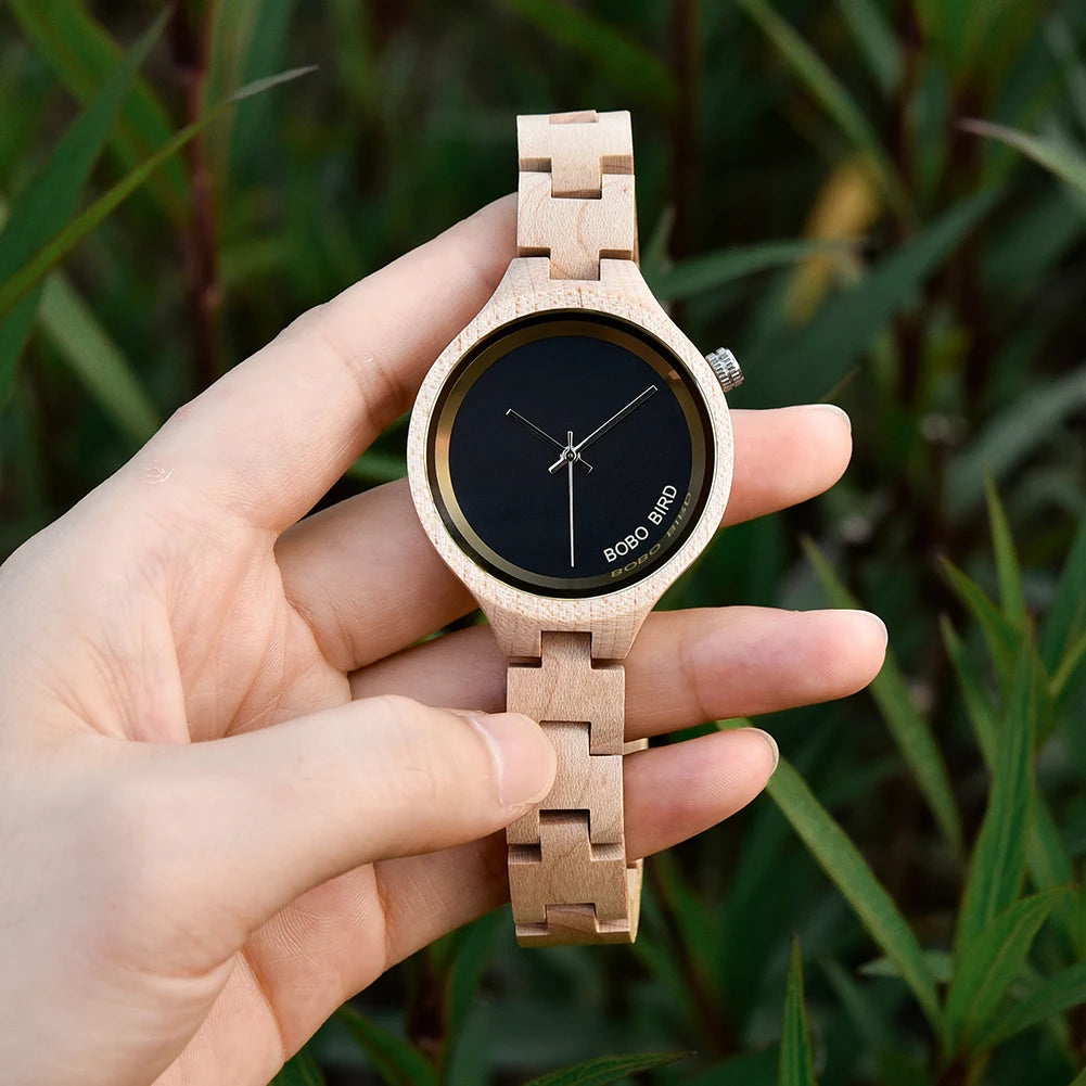 BOBO BIRD Wood Watches for Women Nature Lightweight Engraved Wooden Watch Simple Lady Quartz Wristwatch Special Gift for Her