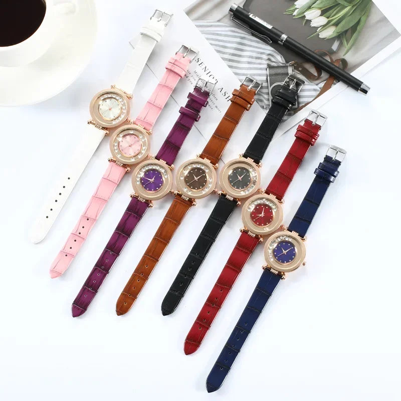 Fashion Luxury Watches for Women Stylish Elegant Leather Strap Buckle Rhinestones Ladies Female Wrist Watch Clock Montre Femme