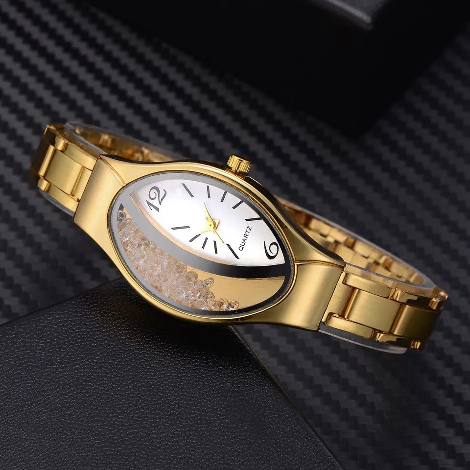 Fashion Oval Watch Women Luxury Gold Crystal Watches Metal Band Quartz Wristwatches for Ladies Girls Dames Horloge Montre Femme