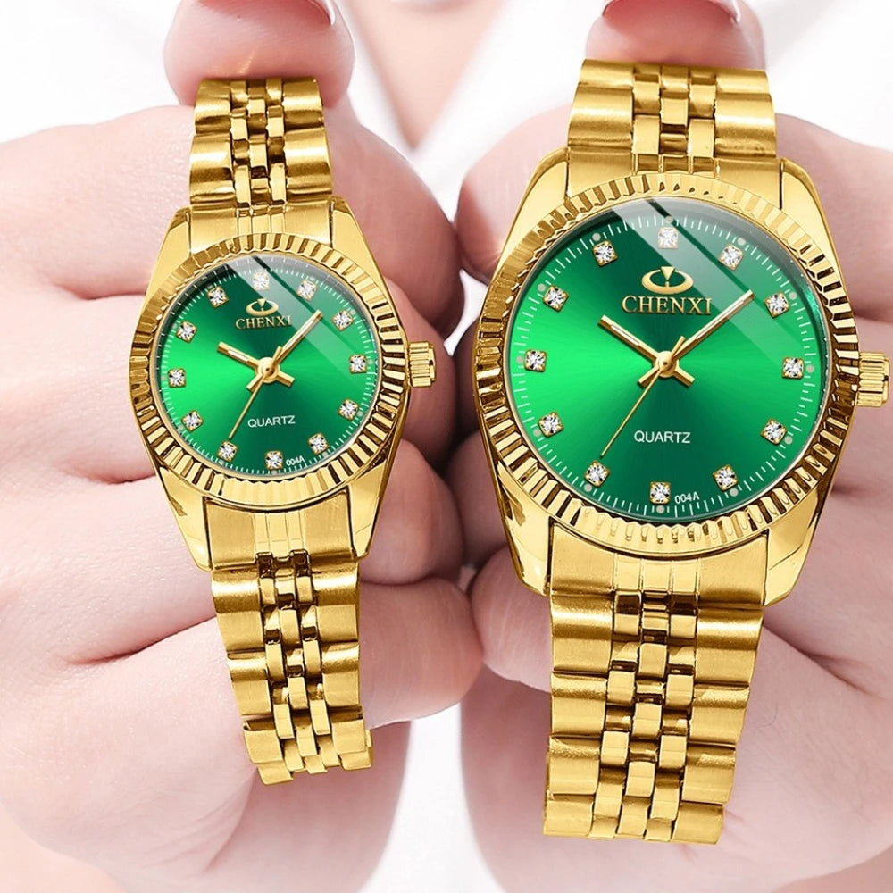 CHENXI Couple Watch Women Quartz Clock Luxury Golden Stainless Steel часы женские Relogio Femininoワンピース レディース Montre