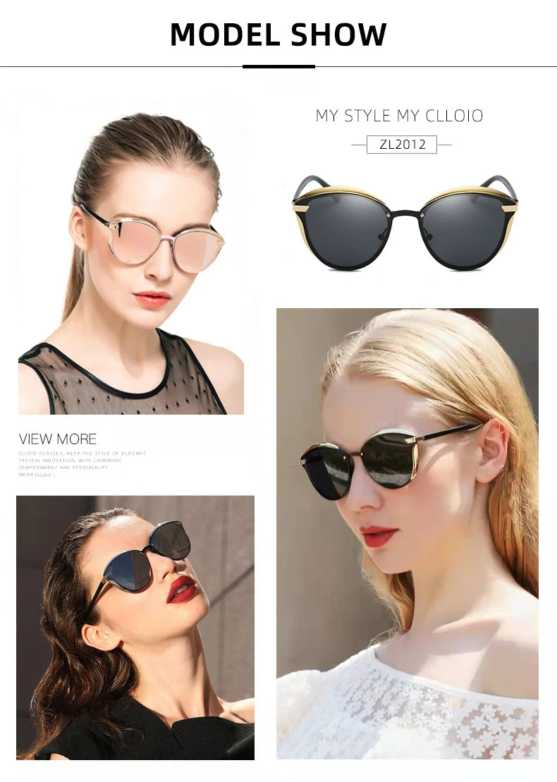 CLLOIO Fashion Polarized Sunglasses Women Cat Eye Driving Shades Luxury Classic Round Ladies Sun Glasses Lunette De Soleil Femme