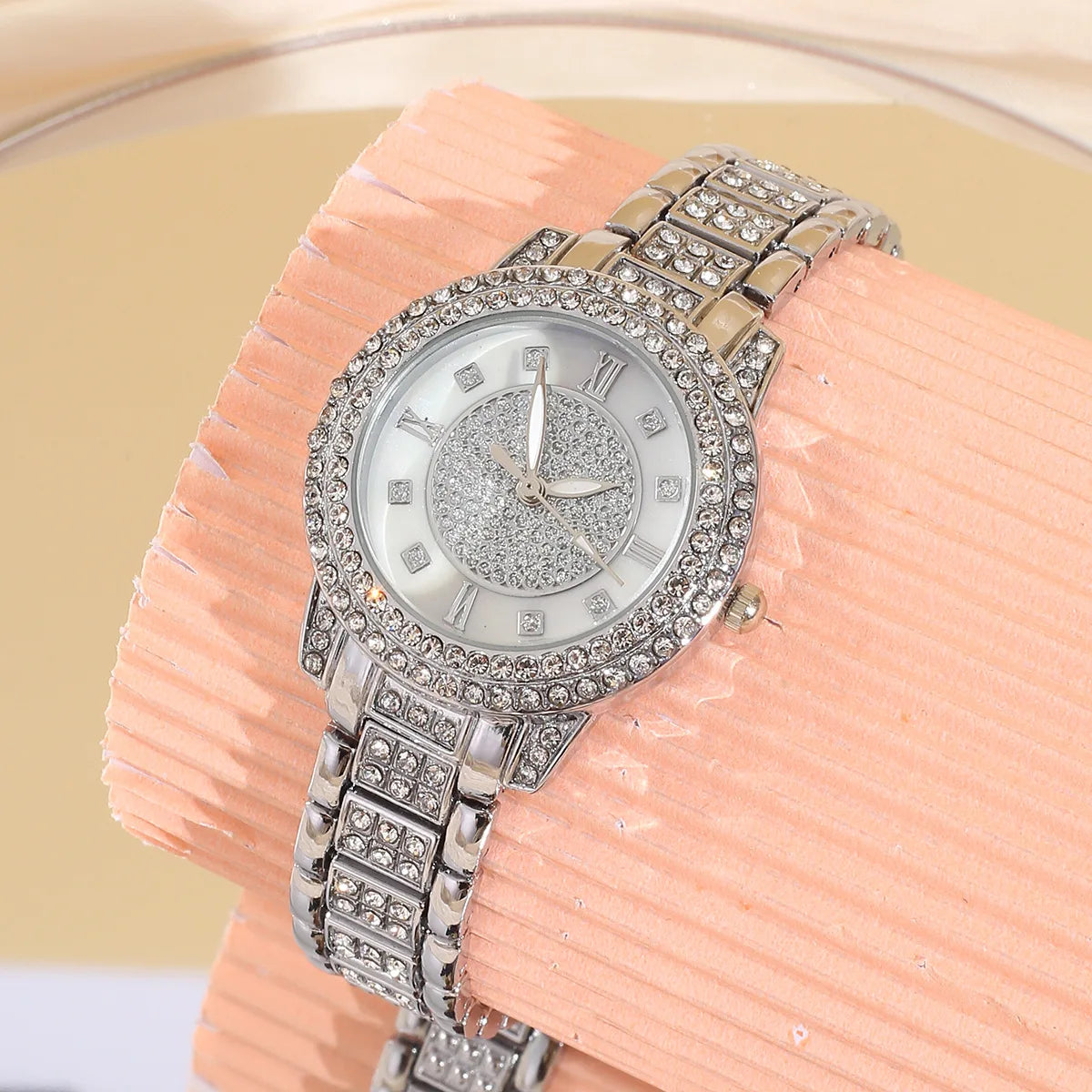 Luxury Rhinestone Quartz Watch Roman Scale Round Dial Bracelet Watches Montre Femme Women Quartz Wristwatches Relojes Para Mujer