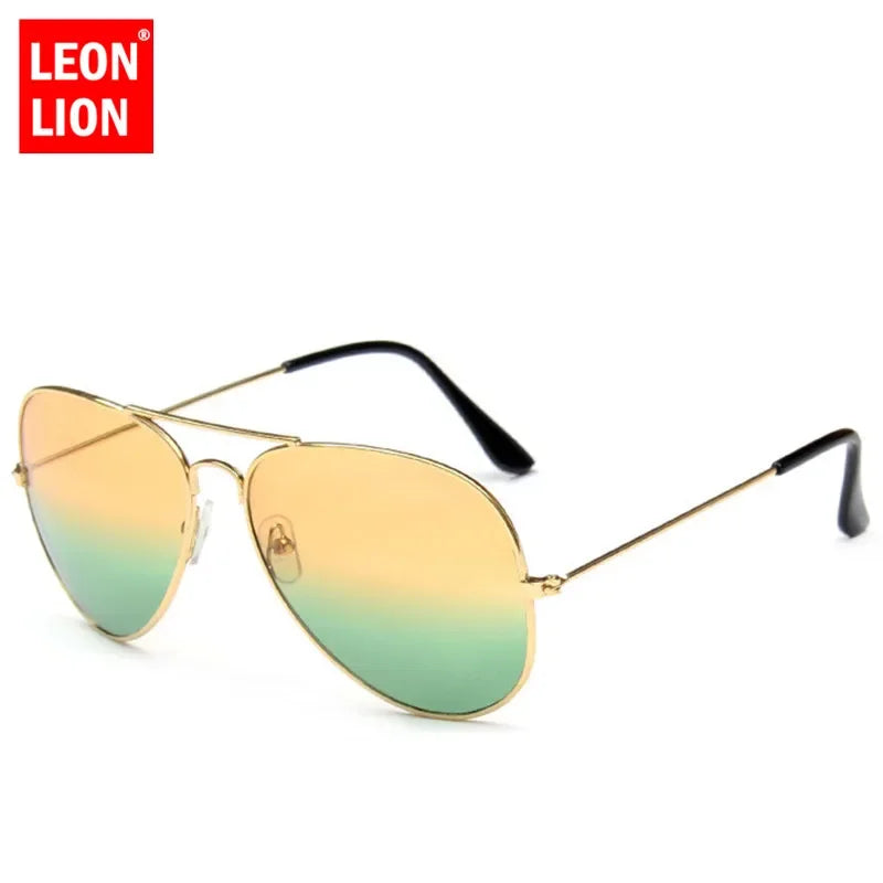 LeonLion 2023 Double Colors Gradient Sunglasses Women Alloy Mirror Glasses Lady Retro Metal Glasses Lunette De Soleil Femme